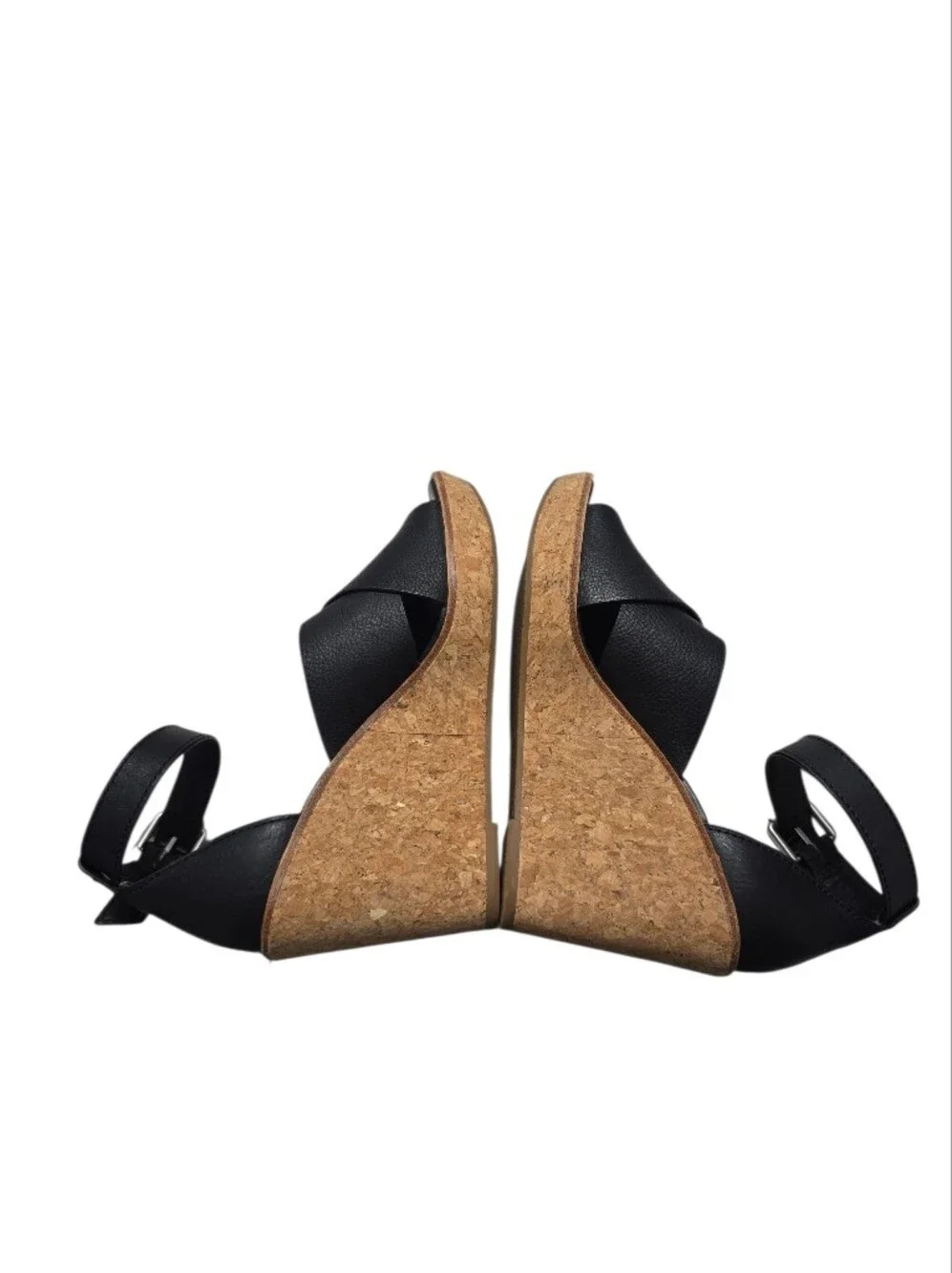 Dolce Vita Black Leather Ankle-Strap Cork Wedges Women's Urbane Sandal Size 8.5
